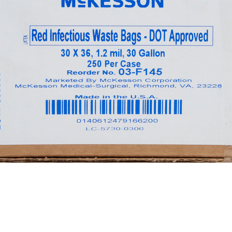 McKesson Biohazard Waste Bag Biohazard Symbol / Infectious Waste 30 gal. Red 30 X 36 Inch (551254_CS) 1/CS