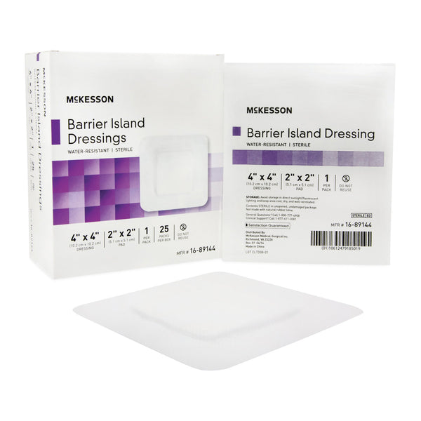 McKesson Barrier Island Composite Dressing 4 X 4 Inch Square Sterile Water Resistant Film Backing (488920_BX) 25/BX