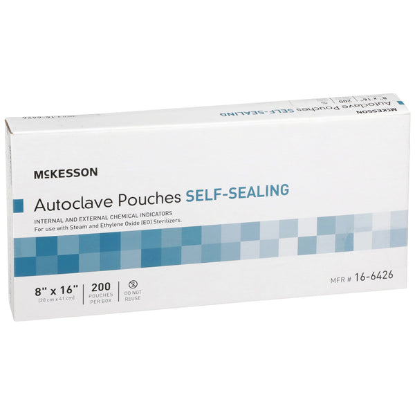McKesson Sterilization Pouch Ethylene Oxide (EO) Gas / Steam 8 X 16 Inch Transparent Blue / White Self Seal Paper / Film (960946_CS) 1000/CS