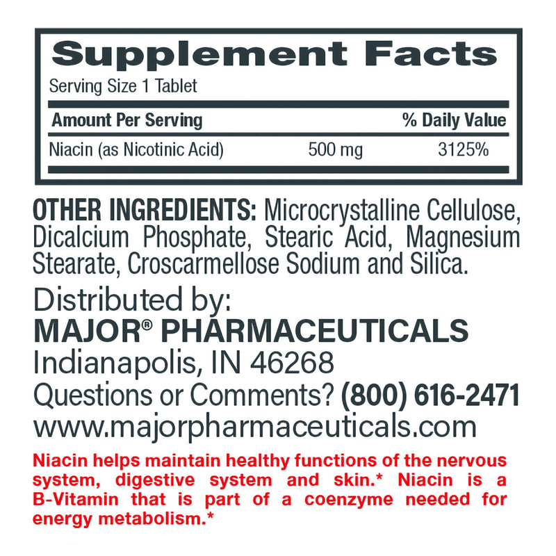 Major® Dietary Supplement Niacin 500 mg Strength Tablet 100 per Bottle (852663_BT) 1/BT