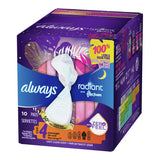 Always® Radiant with FlexFoam Feminine Pad Overnight / With Wings Heavy Absorbency (1231746_BX) 10/BX