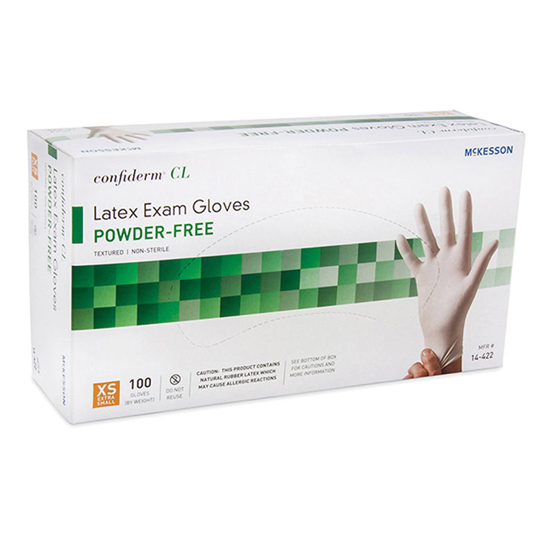 McKesson Confiderm® CL Exam Glove X-Small NonSterile Latex Standard Cuff Length Textured Fingertips Ivory Not Rated (921591_BX) 100/BX