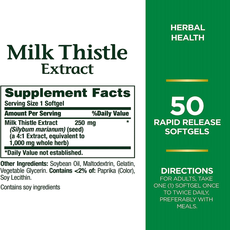 Nature's Bounty® Dietary Supplement Milk Thistle 1,000 mg Strength Capsule 50 per Bottle (1231642_BT) 1/BT