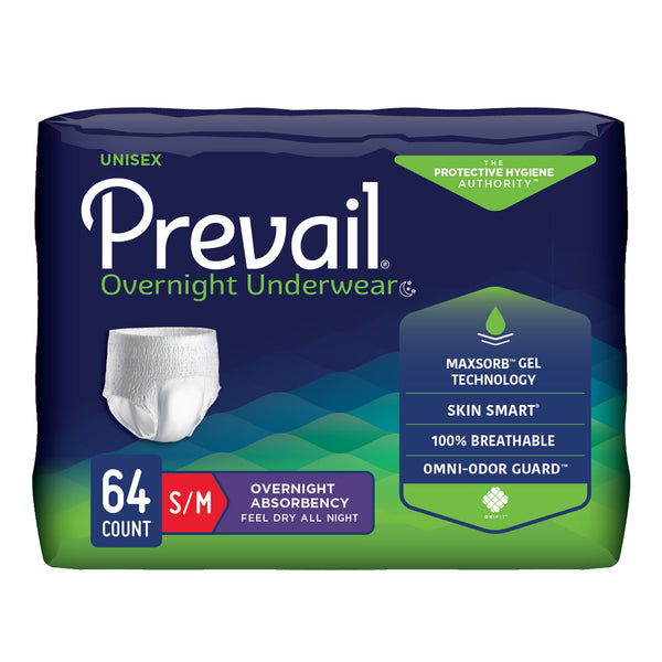 Prevail® Overnight Unisex Adult Absorbent Underwear Pull On with Tear Away Seams Small / Medium Disposable Heavy Absorbency (1189992_PK) 16/PK