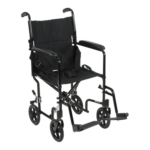 McKesson Transport Chair 19 Inch Seat Width Full Length Arm Swing-Away Footrest Aluminum Frame with Black Finish (1128898_EA) 1/EA