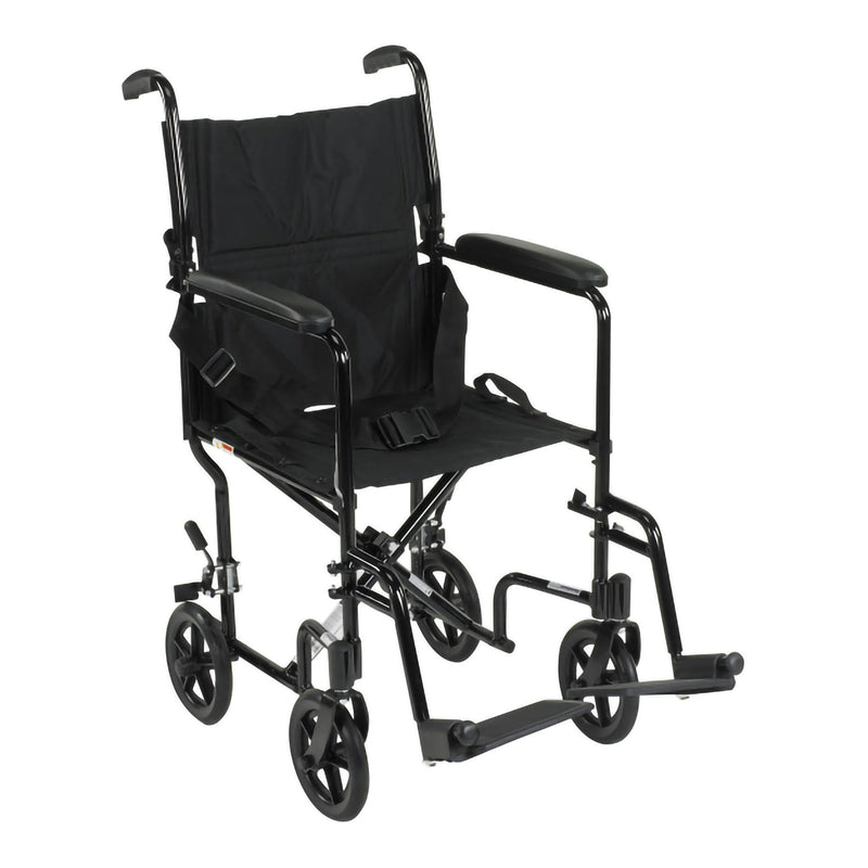 McKesson Transport Chair 19 Inch Seat Width Full Length Arm Swing-Away Footrest Aluminum Frame with Black Finish (1128898_EA) 1/EA