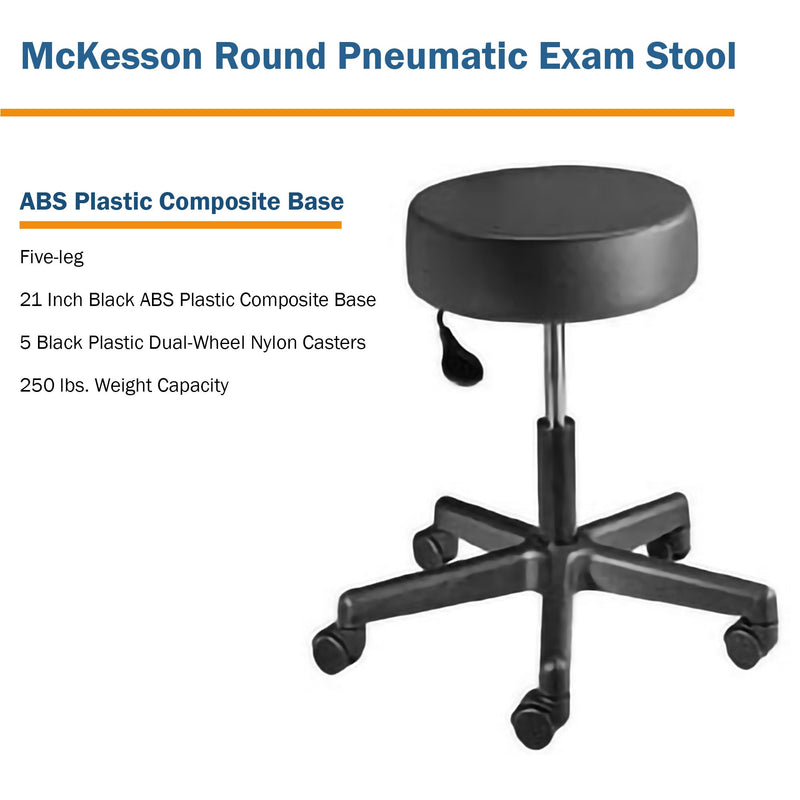 McKesson Exam Stool Backless Pneumatic Height Adjustment 5 Casters Black (566998_EA) 1/EA