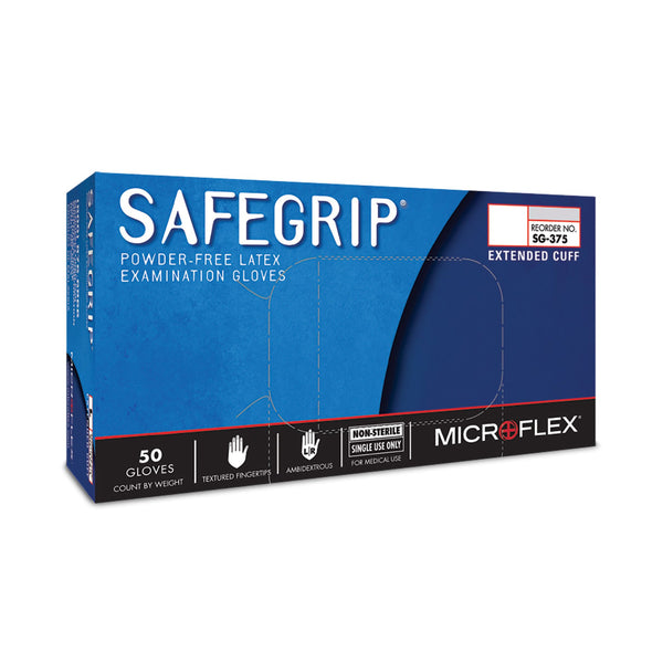 SafeGrip® Exam Glove Small NonSterile Latex Extended Cuff Length Textured Fingertips Blue Chemo Tested (306873_BX) 50/BX