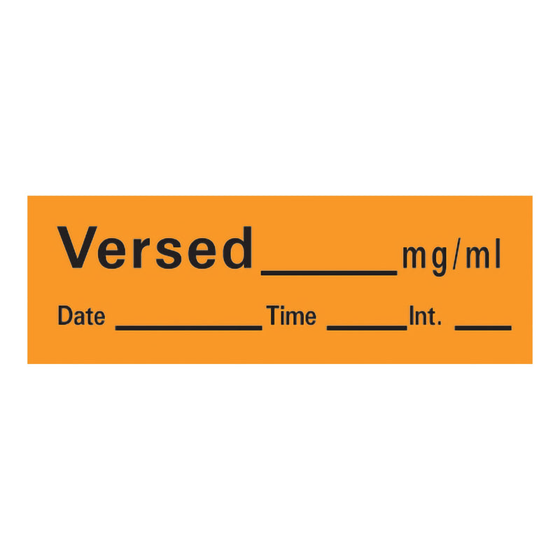 Timemed Drug Label Anesthesia Label Tape Versed_mg/mL Date_Time_Int_ Orange 1/2 X 1-1/2 Inch (173564_RL) 1/RL
