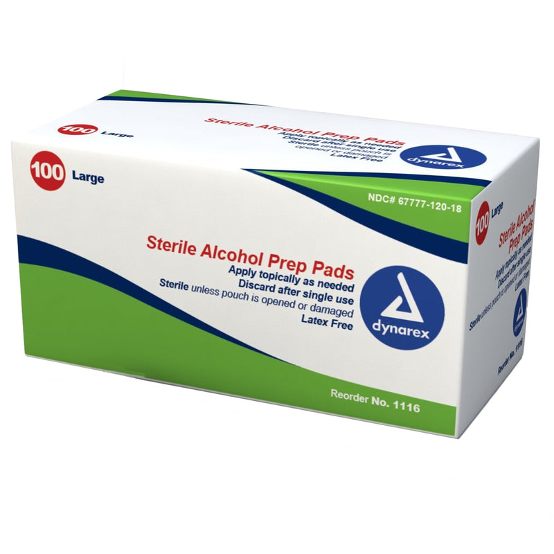 Dynarex® Alcohol Prep Pad 70% Strength Isopropyl Alcohol Individual Packet Large Sterile (864525_CS) 1000/CS