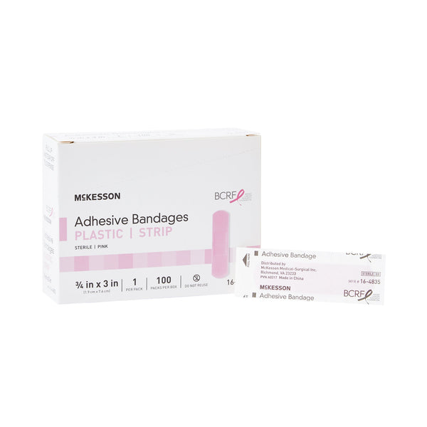McKesson Adhesive Strip 3/4 X 3 Inch Plastic Rectangle Pink Sterile (1055594_BX) 100/BX