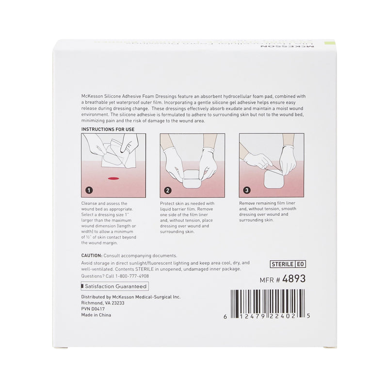 McKesson Lite Thin Foam Dressing 4 X 4 Inch Without Border Film Backing Silicone Gel Adhesive Square Sterile (1083093_BX) 10/BX