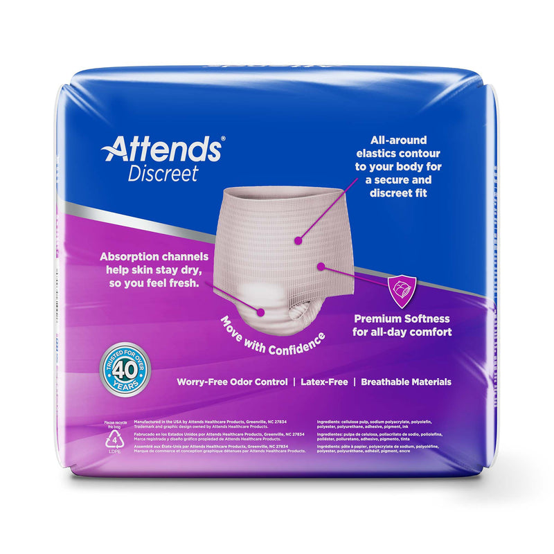 Attends® Discreet Female Adult Absorbent Underwear Pull On with Tear Away Seams X-Large Disposable Heavy Absorbency (1039112_CS) 64/CS