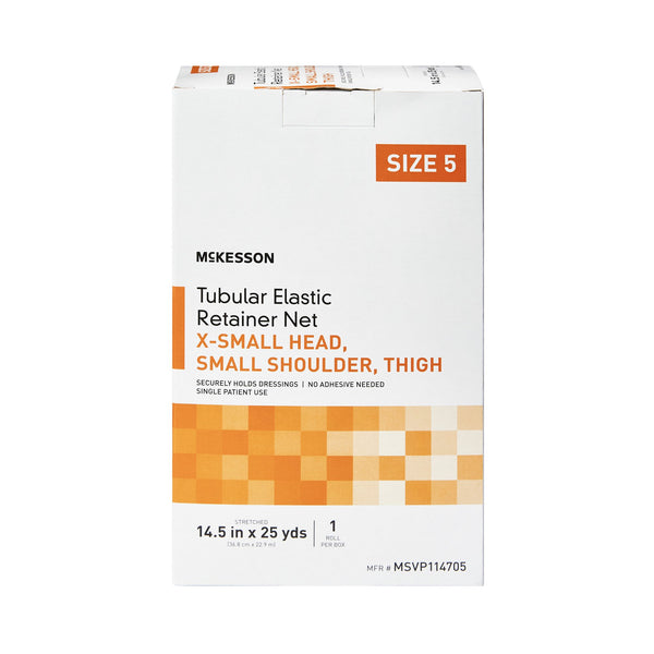 McKesson Elastic Net Retainer Dressing Tubular Elastic 14-1/2 Inch X 25 Yard Size 5 White X-Small Head / Small Shoulder / Thigh NonSterile (1113349_BX) 1/BX