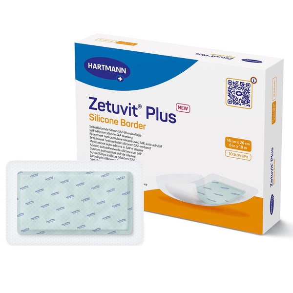 Zetuvit® Plus Silicone Border Super Absorbent Dressing Silicone Adhesive 6 X 10 Inch Rectangle (1242912_EA) 1/EA