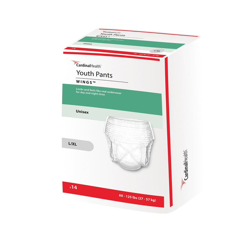 Cardinal Health™ Wings™ Unisex Youth Absorbent Underwear Pull On with Tear Away Seams Large / X-Large Disposable Heavy Absorbency (724712_CS) 4/CS