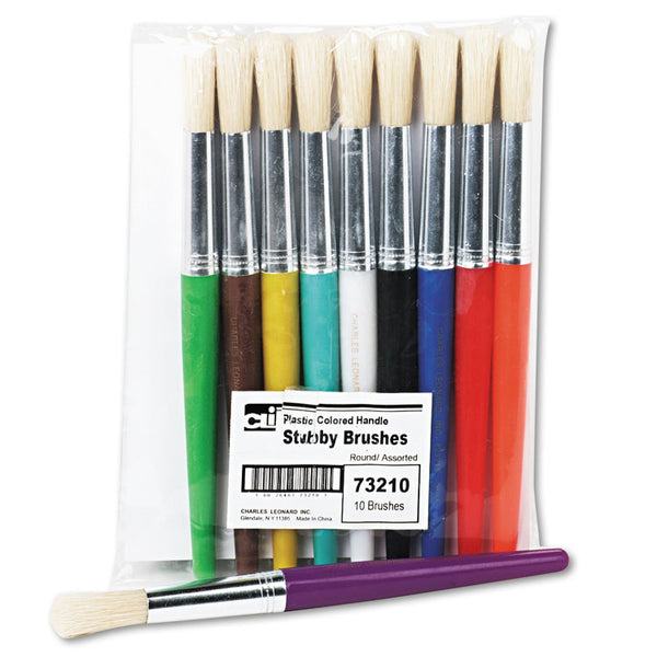 Charles Leonard® Stubby Brush Set, Natural Bristle, Round Profile, 10/Set (LEO73210) Set of 10