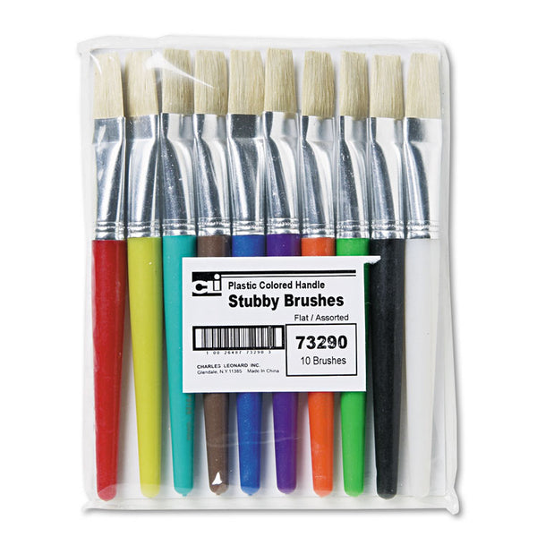 Charles Leonard® Stubby Brush Set, Natural Bristle, Flat Profile, 10/Set (LEO73290) Set of 10