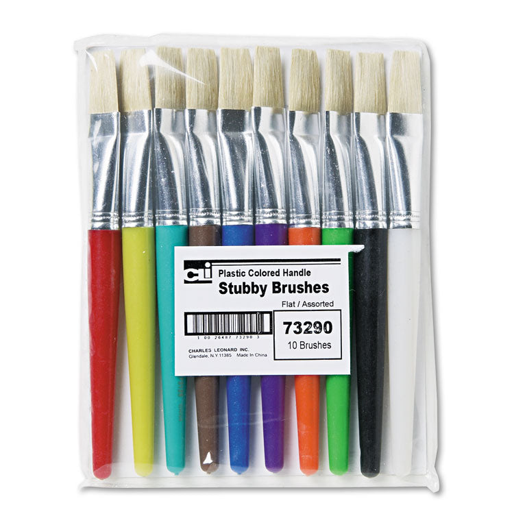 Charles Leonard® Stubby Brush Set, Natural Bristle, Flat Profile, 10/Set (LEO73290) Set of 10