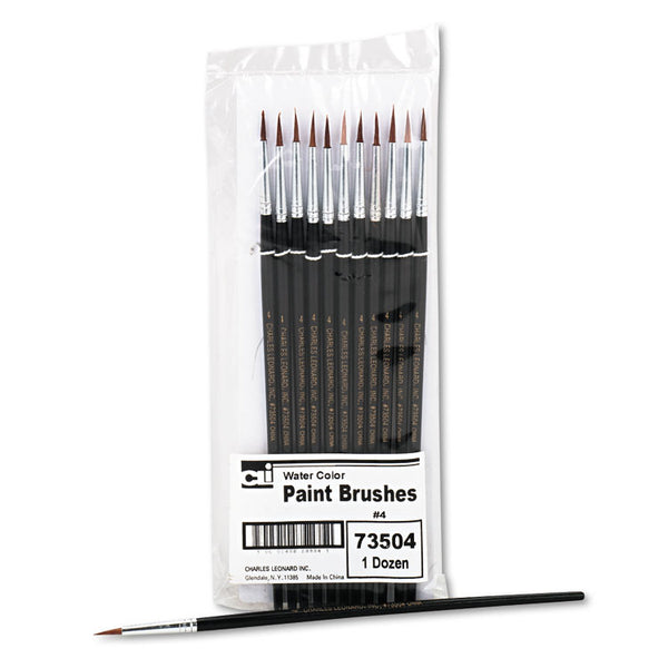 Charles Leonard® Artist Brush, Size 4, Camel Hair, Round Profile, 12/Pack (LEO73504) 1 Dozen