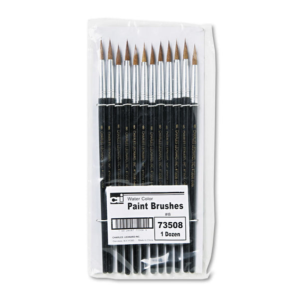 Charles Leonard® Artist Brush, Size 8, Camel Hair, Round Profile, 12/Pack (LEO73508) 1 Dozen