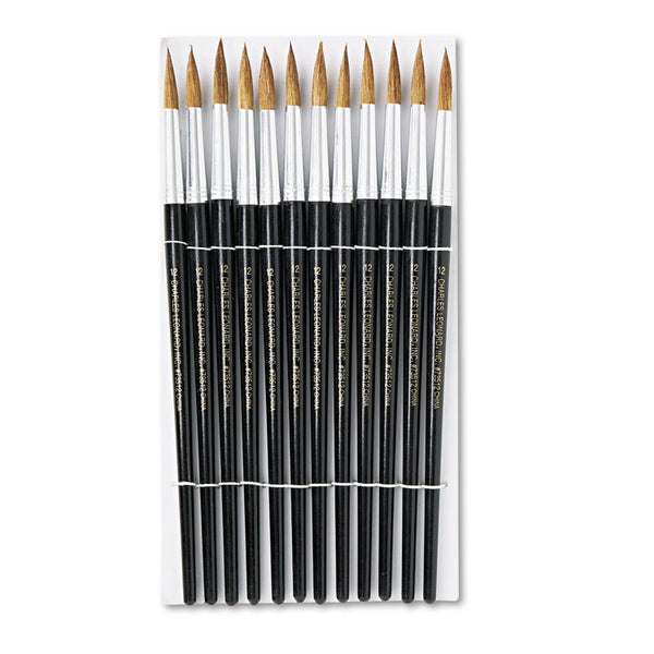 Charles Leonard® Artist Brush, Size 12, Camel Hair, Round Profile, 12/Pack (LEO73512) 1 Dozen