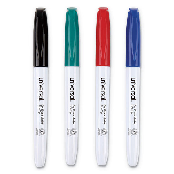 Universal™ Pen Style Dry Erase Marker, Fine Bullet Tip, Assorted Colors, 4/Set (UNV43670)