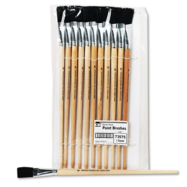 Charles Leonard® Long Handle Easel Brush, Size 18, Natural Bristle, Flat Profile, 12/Pack (LEO73575) 1 Dozen