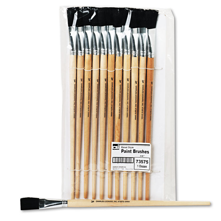 Charles Leonard® Long Handle Easel Brush, Size 18, Natural Bristle, Flat Profile, 12/Pack (LEO73575) 1 Dozen