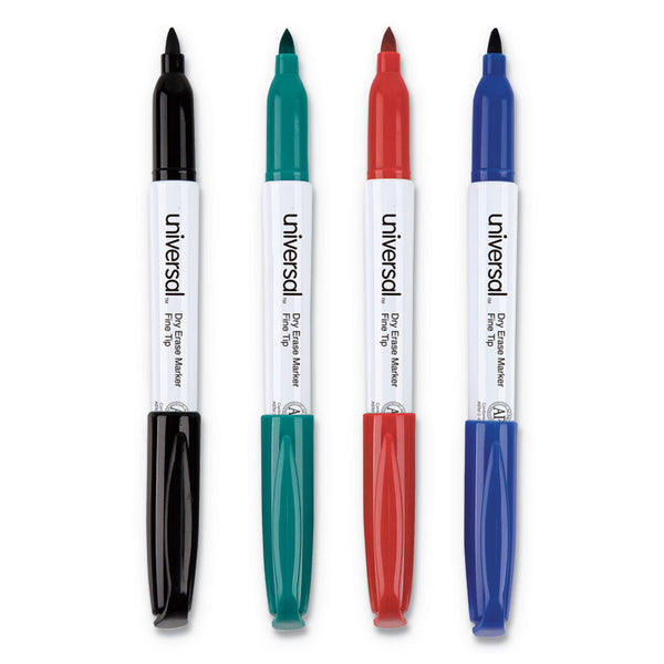 Universal™ Pen Style Dry Erase Marker, Fine Bullet Tip, Assorted Colors, 4/Set (UNV43670)