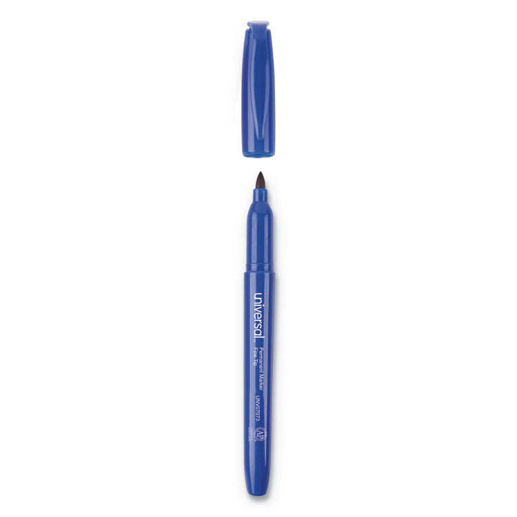 Universal™ Pen-Style Permanent Marker, Fine Bullet Tip, Blue, Dozen (UNV07073) Dozen