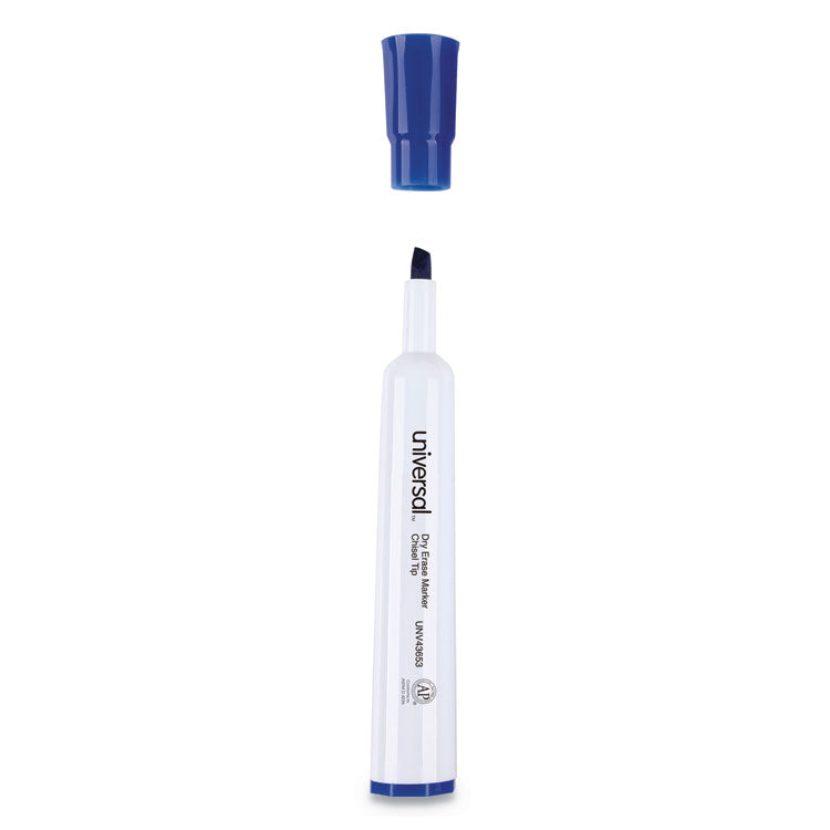 Universal™ Dry Erase Marker, Broad Chisel Tip, Blue, Dozen (UNV43653)