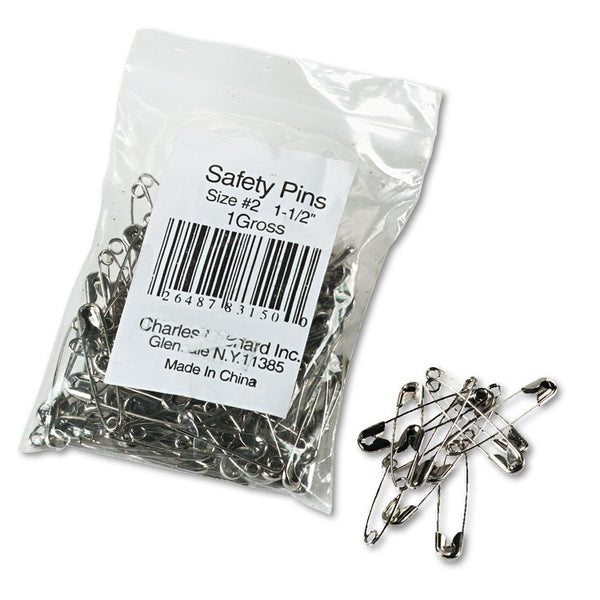 Charles Leonard® Safety Pins, Nickel-Plated, Steel, 1.5" Length, 144/Pack (LEO83150) Pack of 100