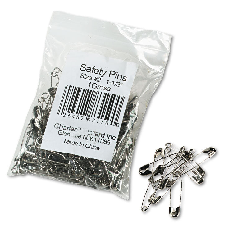 Charles Leonard® Safety Pins, Nickel-Plated, Steel, 1.5" Length, 144/Pack (LEO83150) Pack of 100