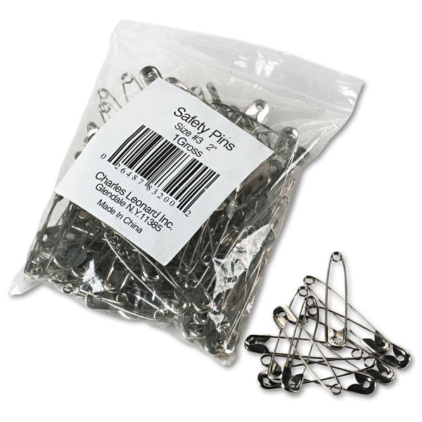 Charles Leonard® Safety Pins, Nickel-Plated, Steel, 2" Length, 144/Pack (LEO83200) Pack of 100