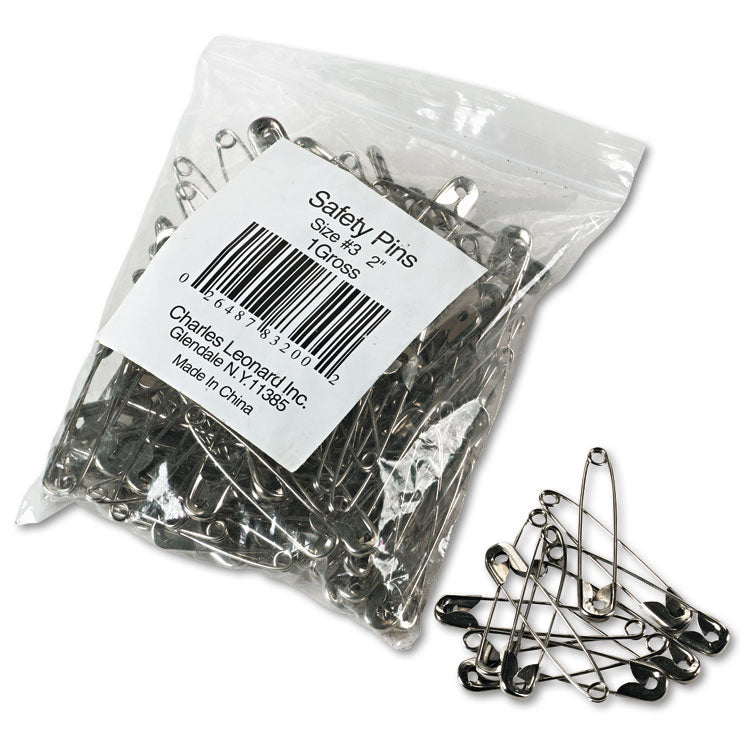 Charles Leonard® Safety Pins, Nickel-Plated, Steel, 2" Length, 144/Pack (LEO83200) Pack of 100