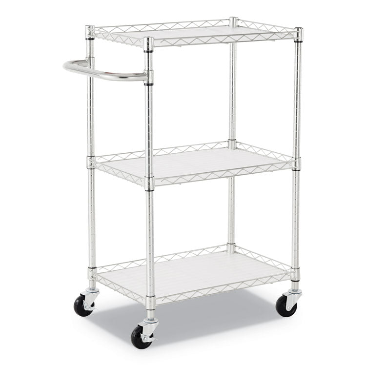 Alera® Three-Shelf Wire Cart with Liners, Metal, 3 Shelves, 450 lb Capacity, 24" x 16" x 39", Silver (ALESW322416SR)