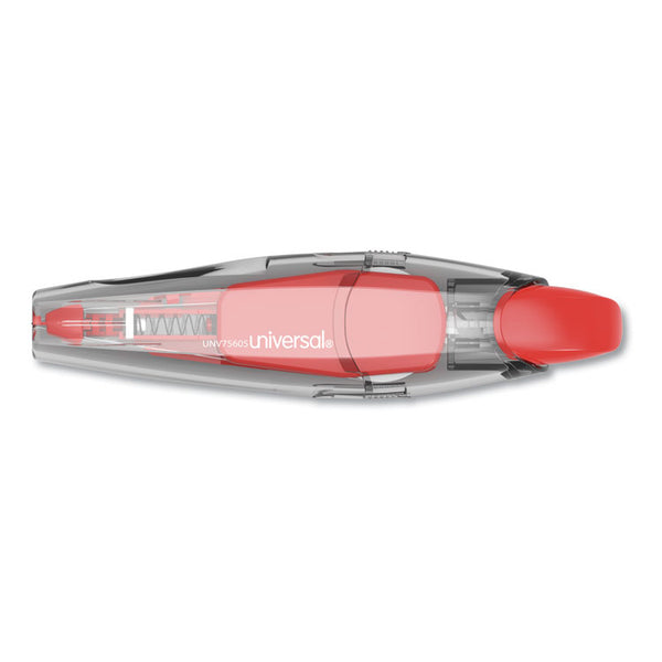 Universal® Retractable Pen Style Correction Tape, Transparent Gray/Red Applicator, 0.2" x 236", 4/Pack (UNV75605)