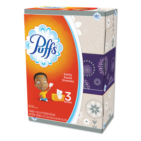 Puffs® White Facial Tissue, 2-Ply, White, 180 Sheets/Box, 3 Boxes/Pack, 8 Packs/Carton (PGC87615)