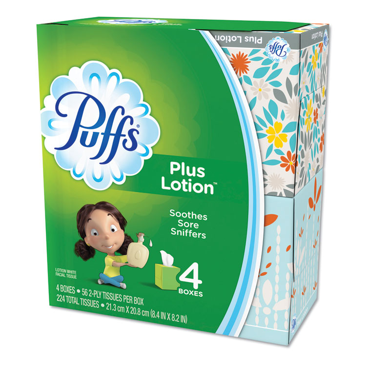 Puffs® Plus Lotion Facial Tissue, 1-Ply, White, 56 Sheets/Box, 24 Boxes/Carton (PGC34899CT)