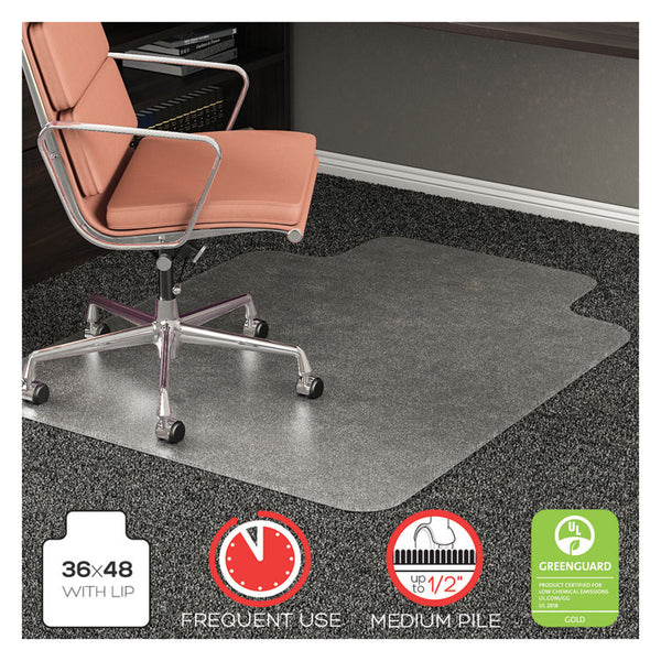 deflecto® RollaMat Frequent Use Chair Mat, Med Pile Carpet, Flat, 36 x 48, Lipped, Clear (DEFCM15113)