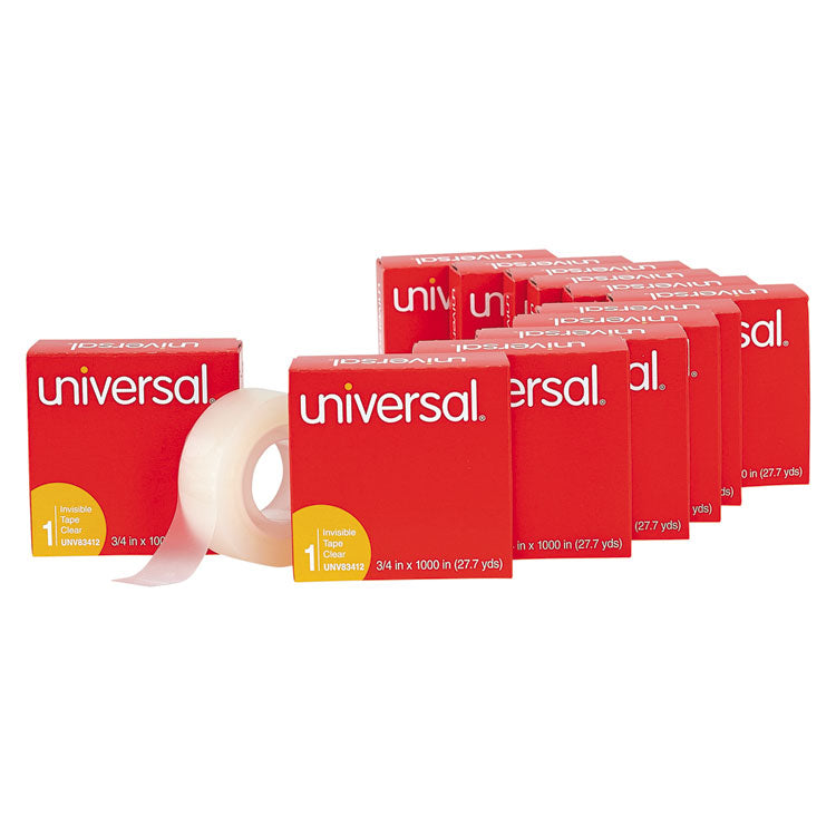 Universal® Invisible Tape, 1" Core, 0.75" x 83.33 ft, Clear, 12/Pack (UNV83412)