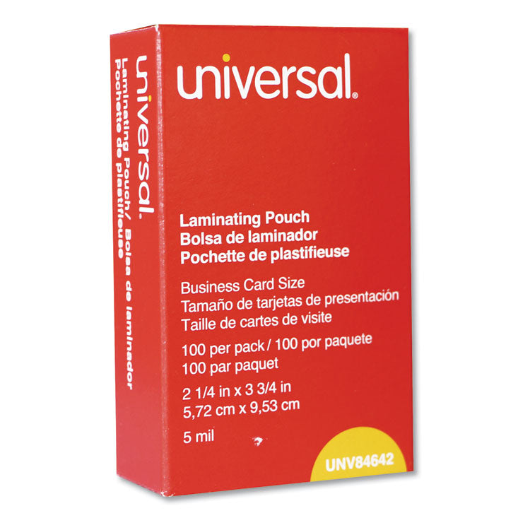 Universal® Laminating Pouches, 5 mil, 3.75" x 2.25", Gloss Clear, 100/Box (UNV84642)