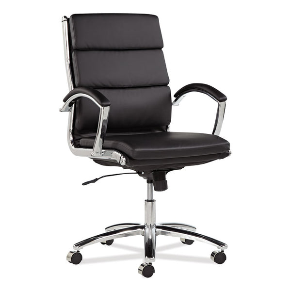 Alera® Alera Neratoli Mid-Back Slim Profile Chair, Faux Leather, Supports Up to 275 lb, Black Seat/Back, Chrome Base (ALENR4219)