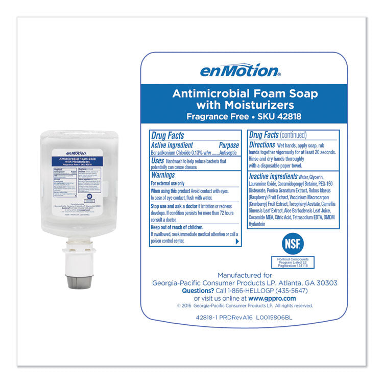 Georgia Pacific® Professional GP enMotion Automated Touchless Antimicrobial Foam Soap Refill, Unscented, 1,200 mL, 2/Carton (GPC42818) Case of 2