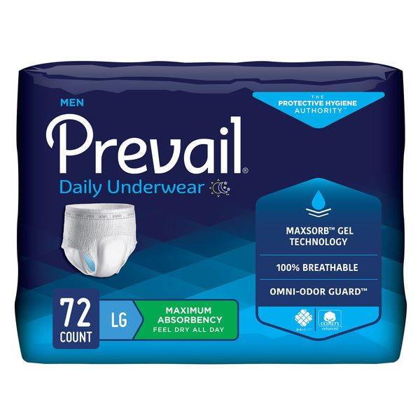 Prevail® Daily Underwear Male Adult Absorbent Underwear Pull On with Tear Away Seams Large Disposable Heavy Absorbency (889080_BG) 18/BG