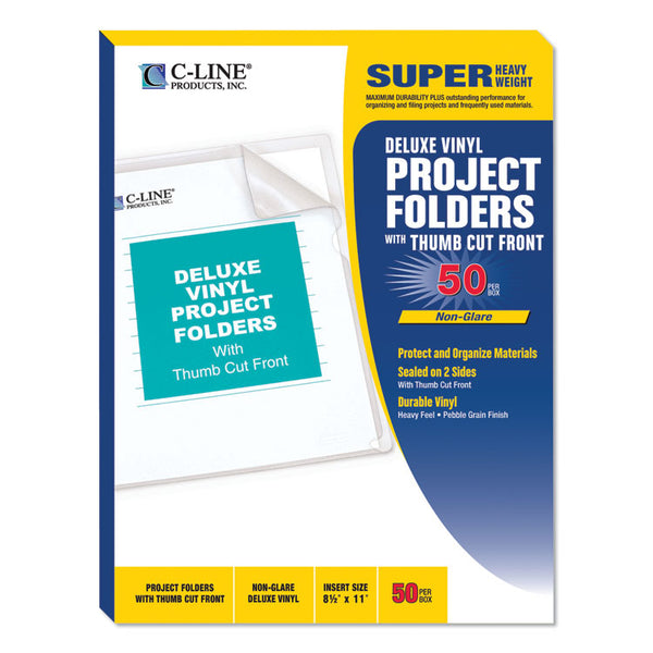 C-Line® Deluxe Vinyl Project Folders, Letter Size, Clear, 50/Box (CLI62138)