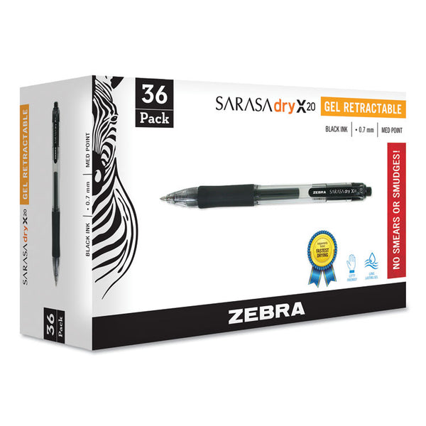 Zebra® Sarasa Dry Gel X20 Gel Pen, Retractable, Medium 0.7 mm, Black Ink, Clear/Black Barrel, 36/Pack (ZEB46136) Each