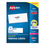 Avery® Easy Peel White Address Labels w/ Sure Feed Technology, Laser Printers, 1.33 x 4, White, 14/Sheet, 100 Sheets/Box (AVE5162)