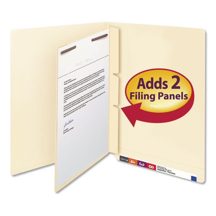 Smead™ Self-Adhesive Folder Dividers with Twin-Prong Fasteners for Top/End Tab Folders, 1 Fastener, Letter Size, Manila, 100/Box (SMD68027)
